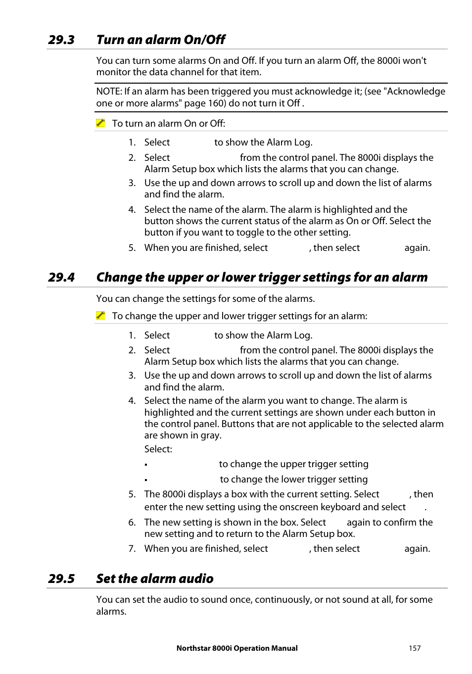 3 turn an alarm on/off, 5 set the alarm audio | NorthStar Navigation NorthStar 8000i User Manual | Page 157 / 220