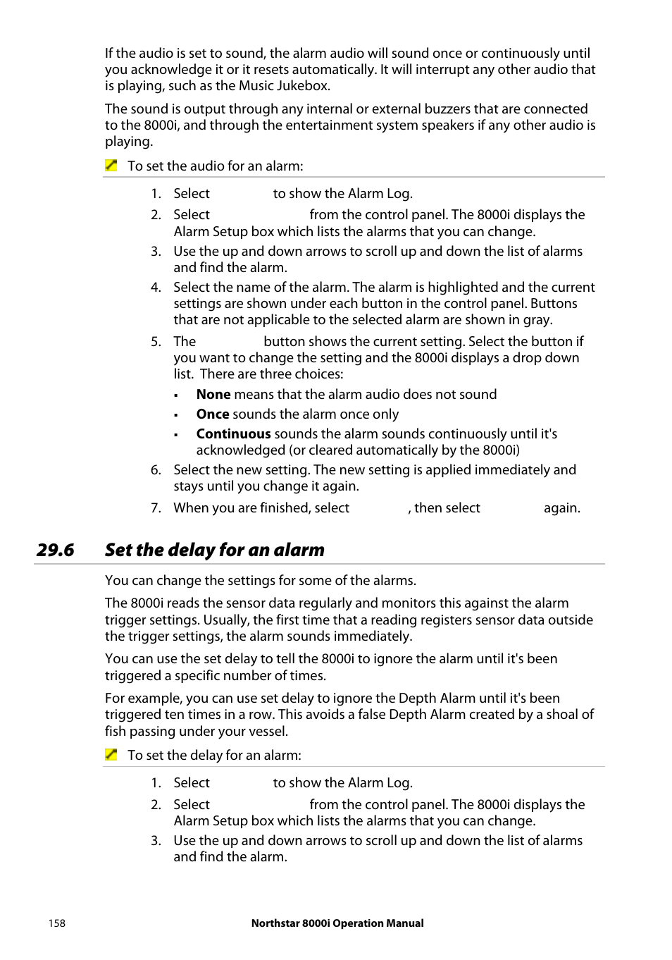 6 set the delay for an alarm | NorthStar Navigation NorthStar 8000i User Manual | Page 158 / 220
