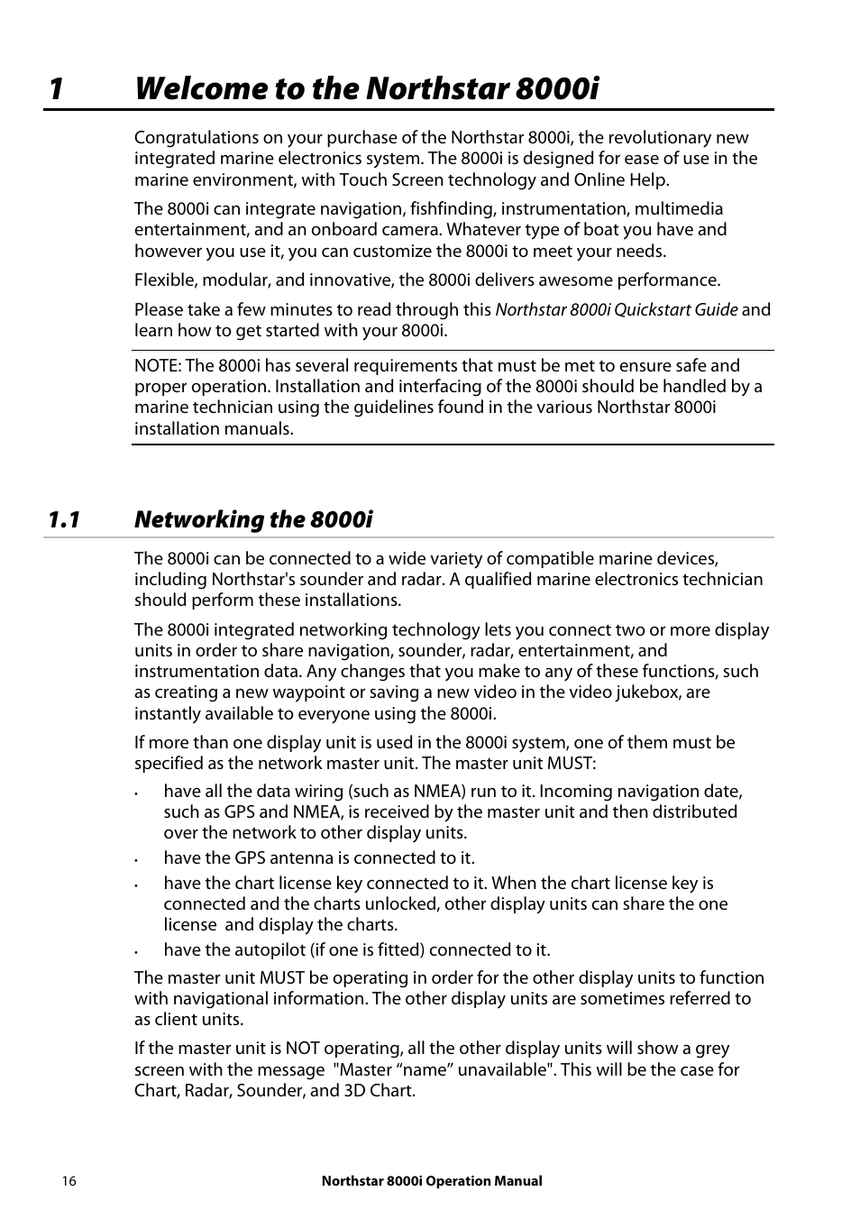 1 welcome to the northstar 8000i, 1 networking the 8000i | NorthStar Navigation NorthStar 8000i User Manual | Page 16 / 220