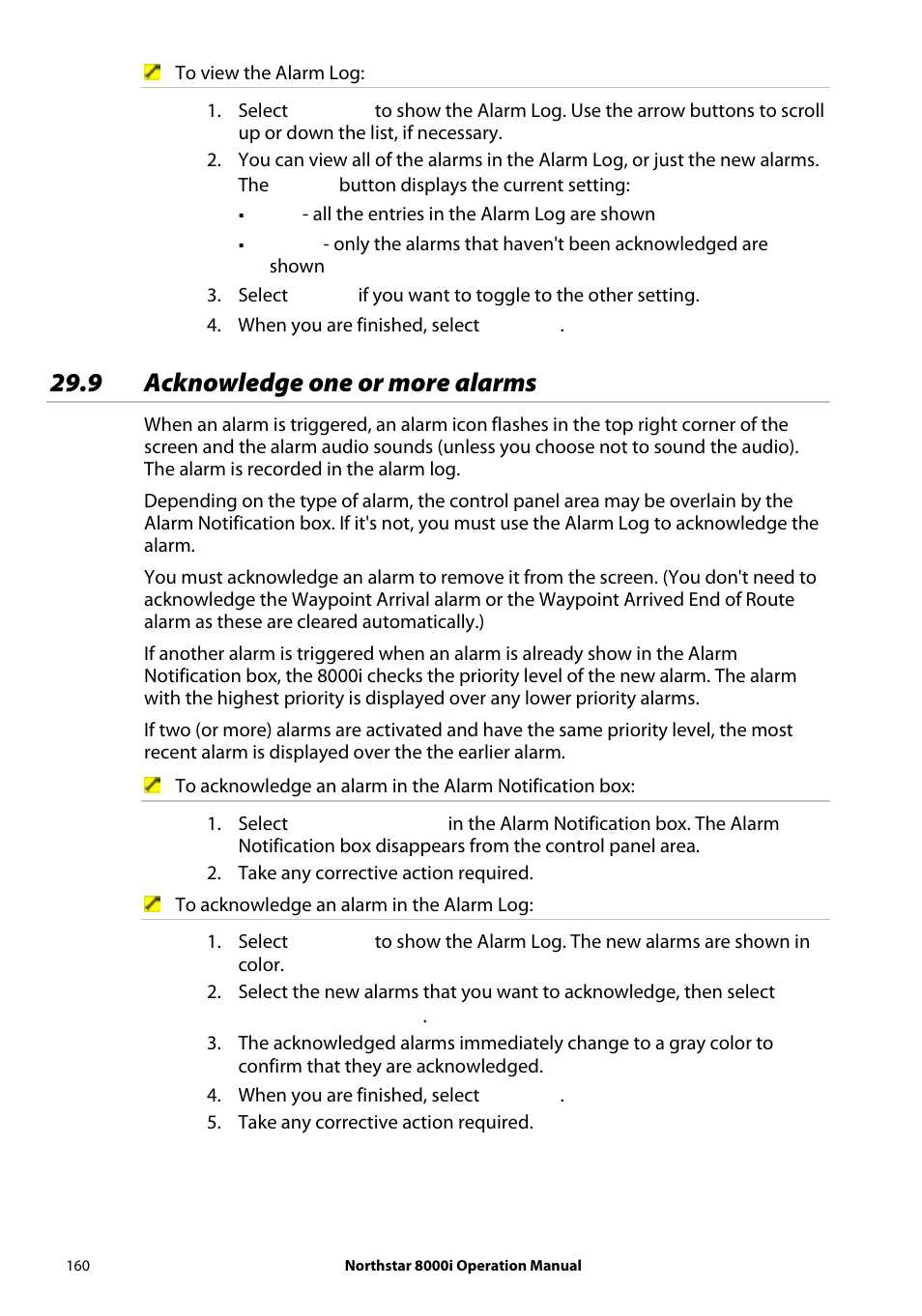 9 acknowledge one or more alarms | NorthStar Navigation NorthStar 8000i User Manual | Page 160 / 220