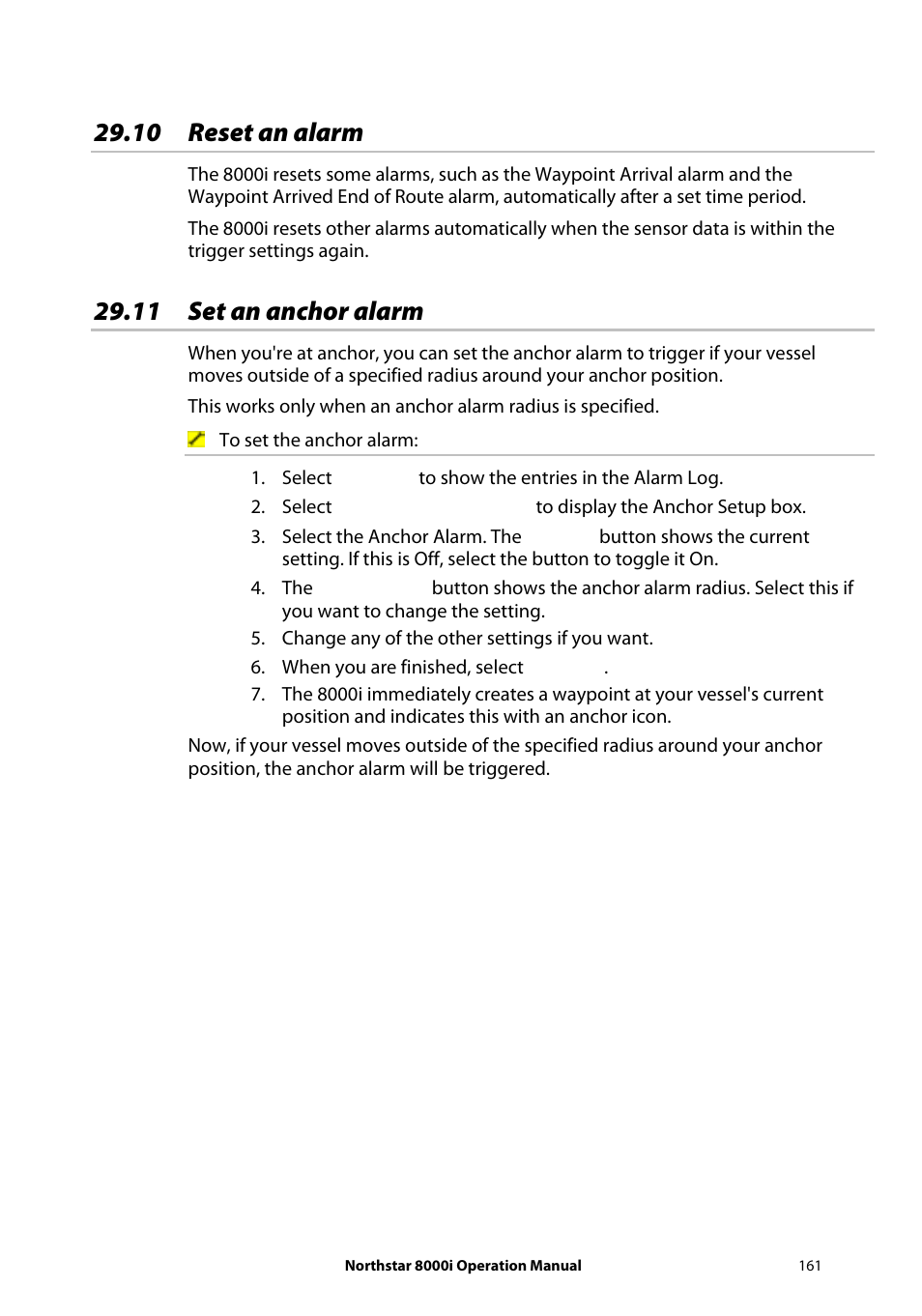 10 reset an alarm, 11 set an anchor alarm | NorthStar Navigation NorthStar 8000i User Manual | Page 161 / 220