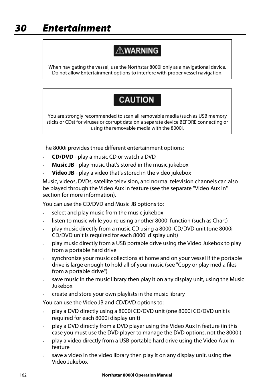 30 entertainment | NorthStar Navigation NorthStar 8000i User Manual | Page 162 / 220