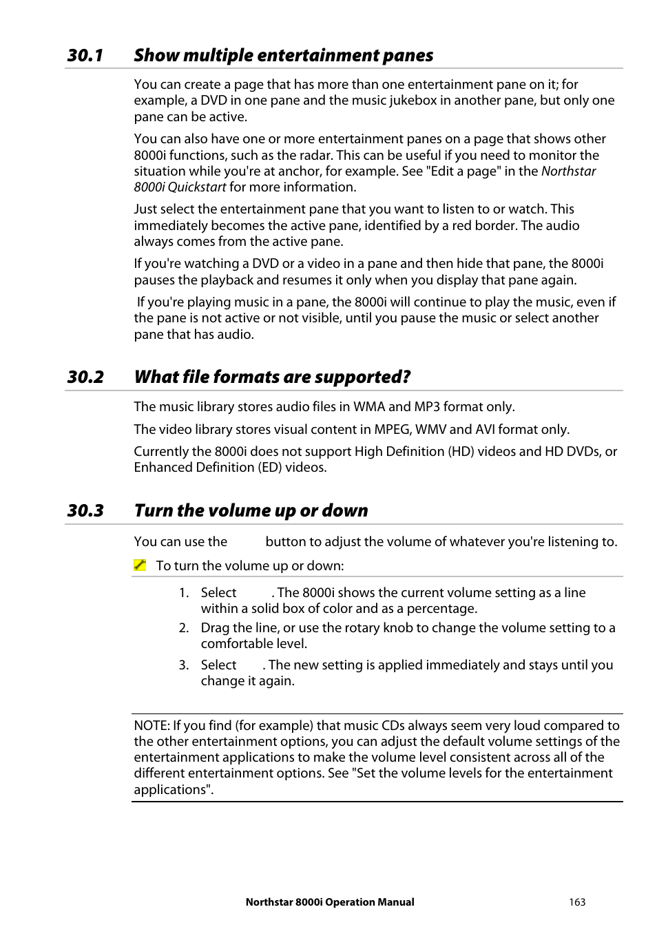 1 show multiple entertainment panes, 2 what file formats are supported, 3 turn the volume up or down | NorthStar Navigation NorthStar 8000i User Manual | Page 163 / 220