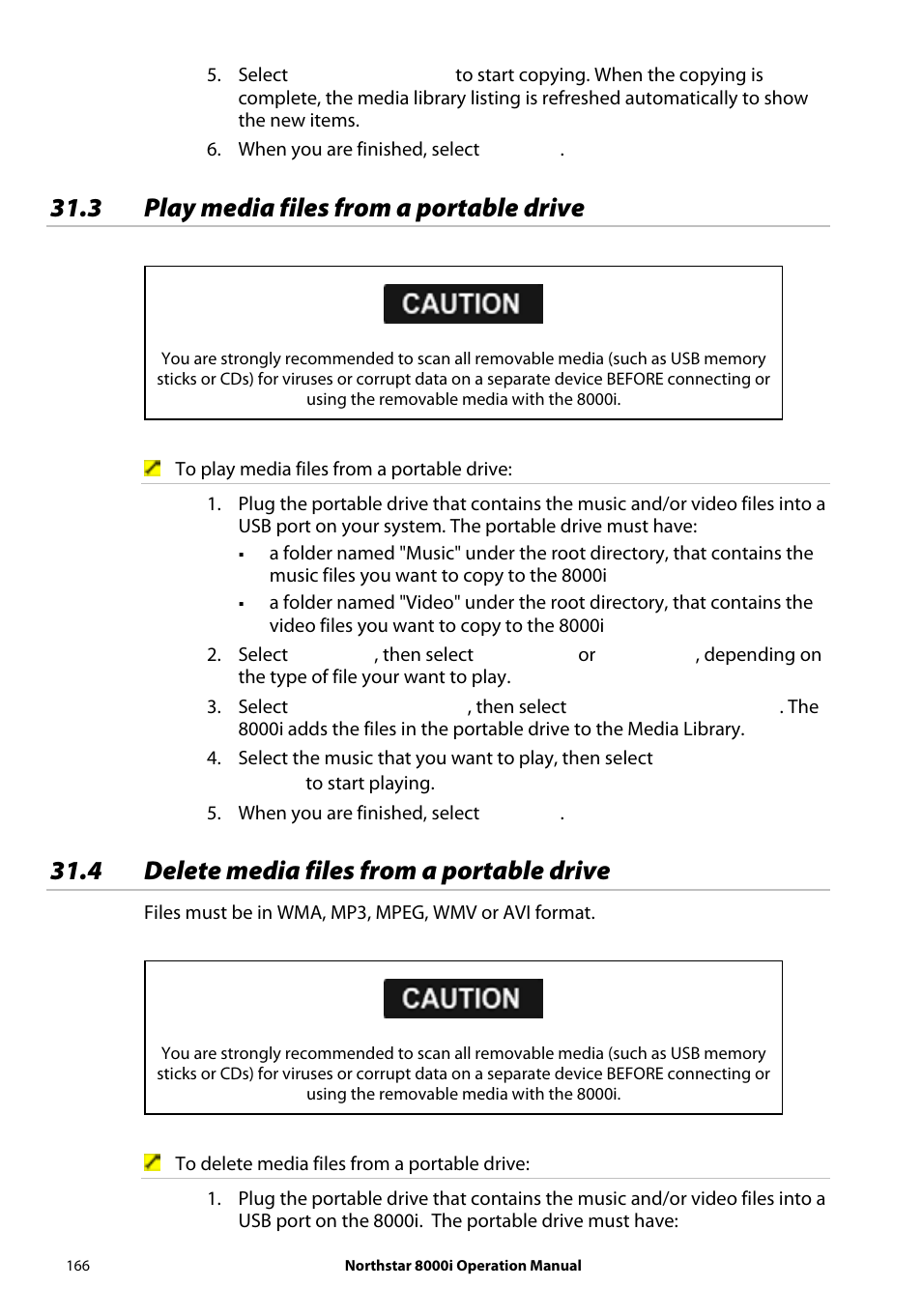 3 play media files from a portable drive, 4 delete media files from a portable drive | NorthStar Navigation NorthStar 8000i User Manual | Page 166 / 220