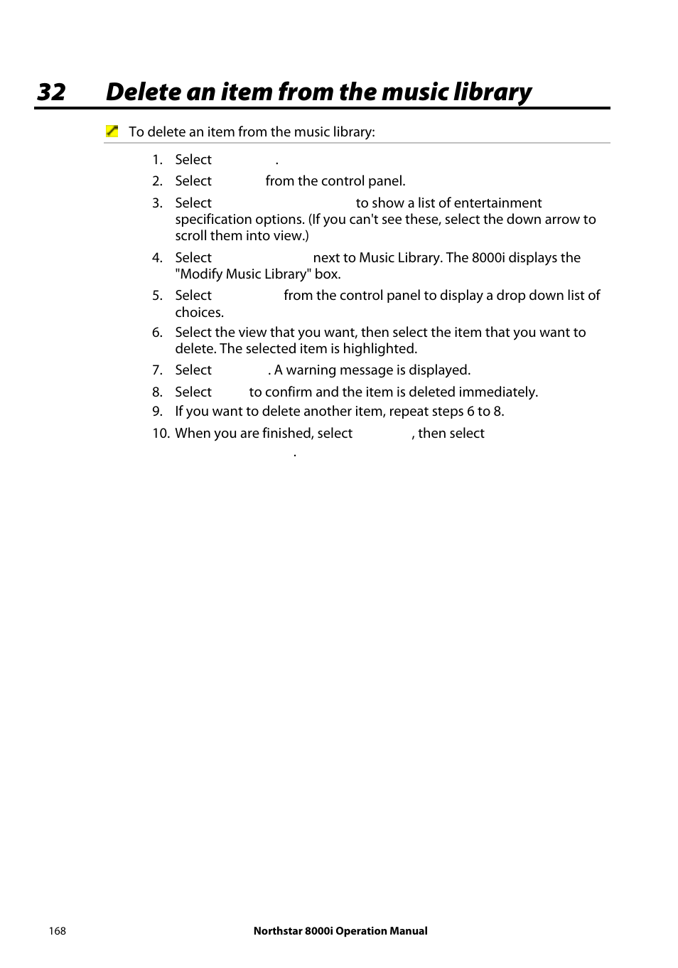 32 delete an item from the music library | NorthStar Navigation NorthStar 8000i User Manual | Page 168 / 220