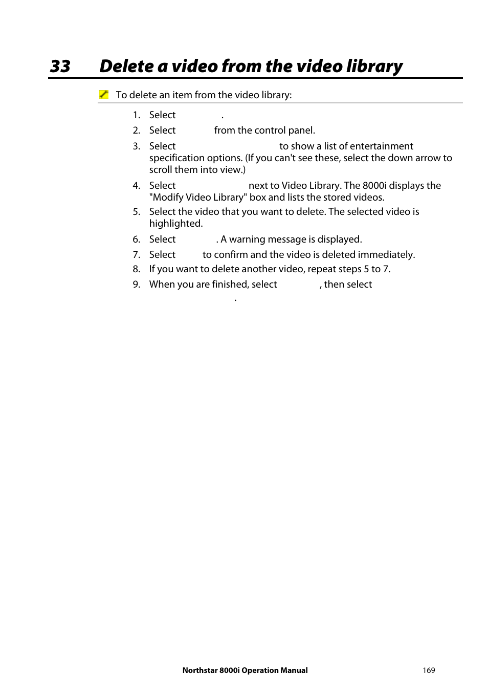 33 delete a video from the video library | NorthStar Navigation NorthStar 8000i User Manual | Page 169 / 220