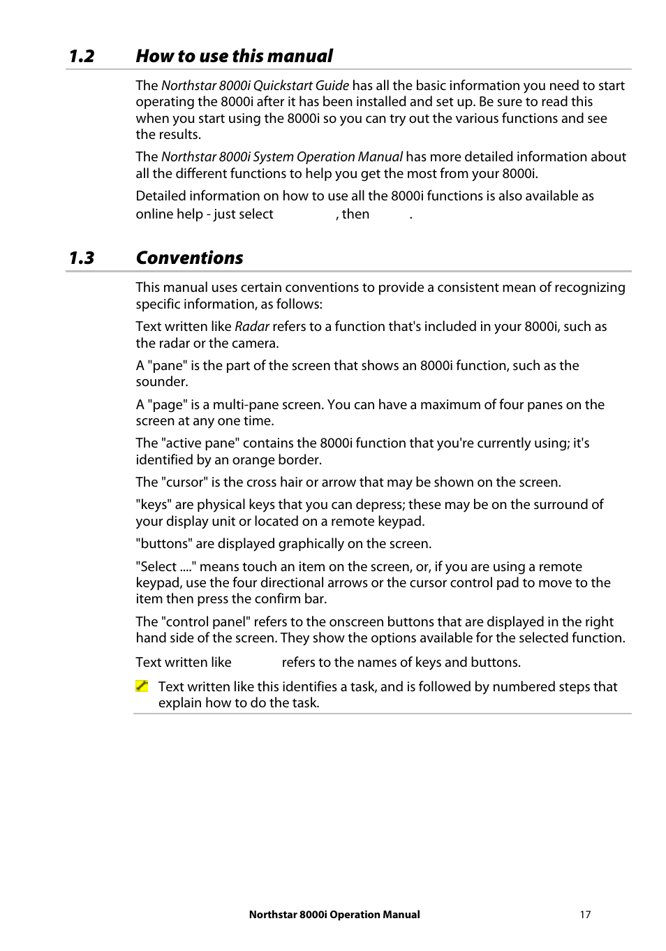 2 how to use this manual, 3 conventions | NorthStar Navigation NorthStar 8000i User Manual | Page 17 / 220