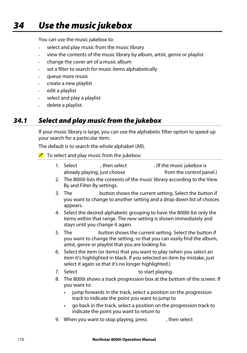 34 use the music jukebox, 1 select and play music from the jukebox | NorthStar Navigation NorthStar 8000i User Manual | Page 170 / 220