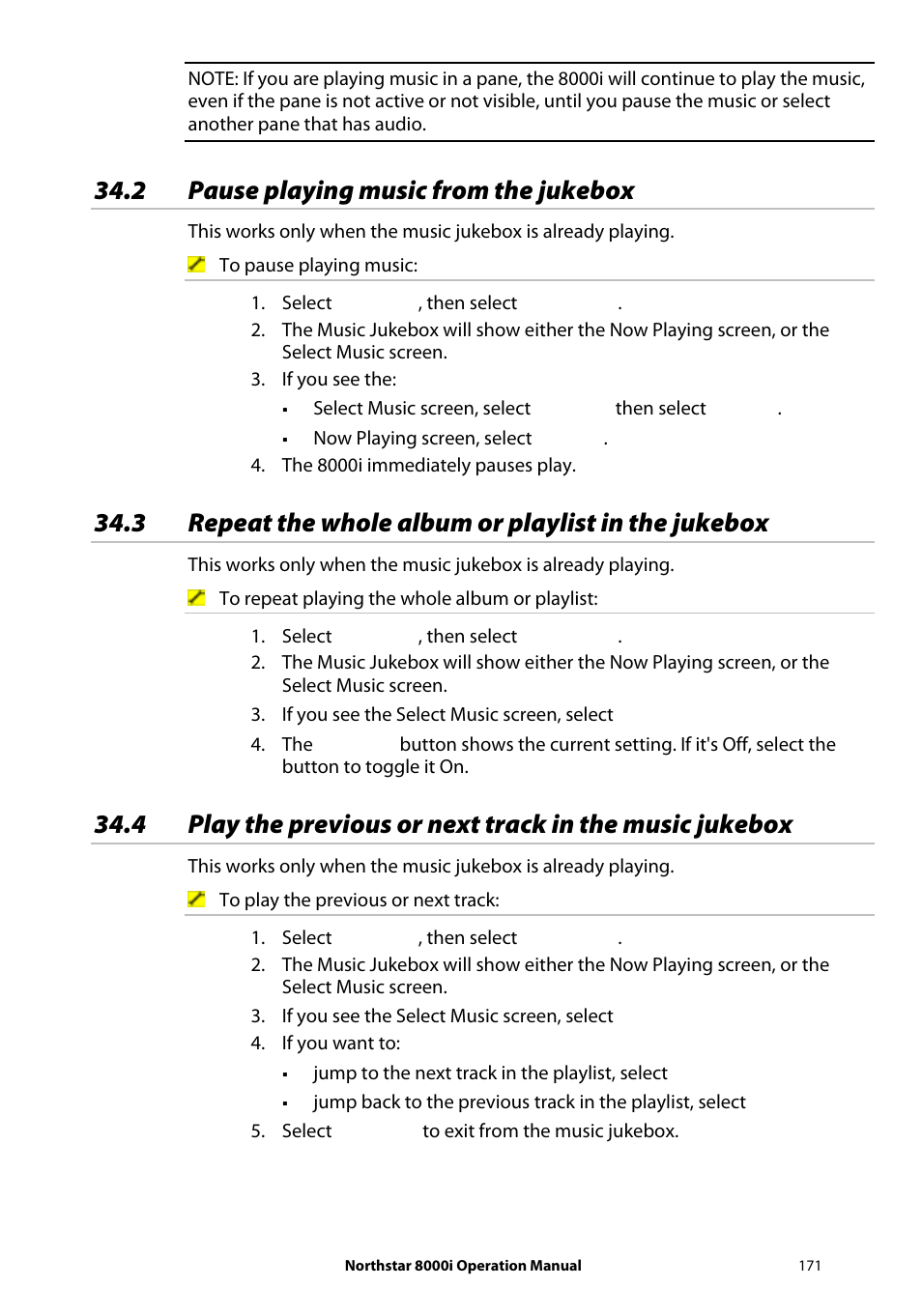 2 pause playing music from the jukebox | NorthStar Navigation NorthStar 8000i User Manual | Page 171 / 220