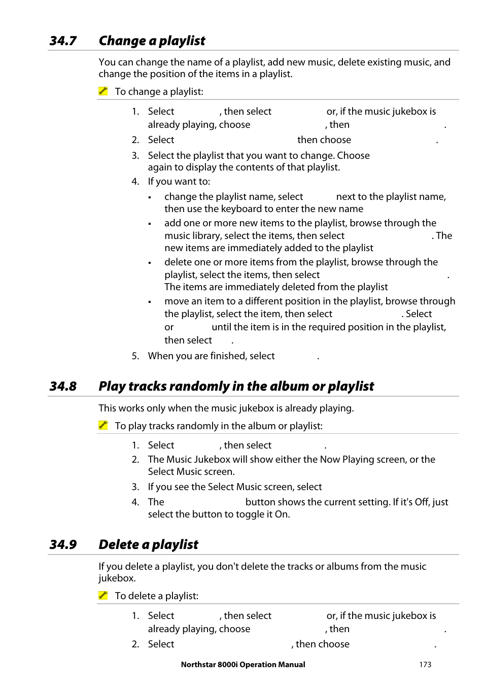 7 change a playlist, 8 play tracks randomly in the album or playlist, 9 delete a playlist | NorthStar Navigation NorthStar 8000i User Manual | Page 173 / 220