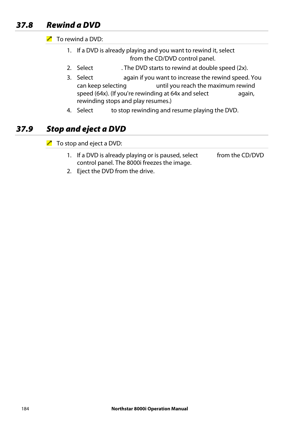 8 rewind a dvd, 9 stop and eject a dvd | NorthStar Navigation NorthStar 8000i User Manual | Page 184 / 220