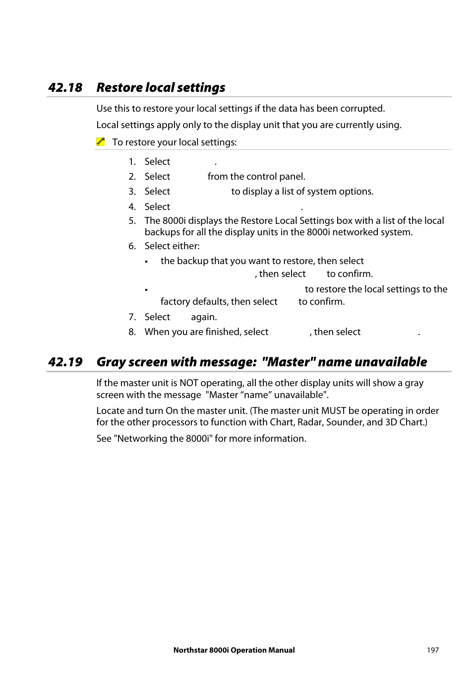 18 restore local settings | NorthStar Navigation NorthStar 8000i User Manual | Page 197 / 220