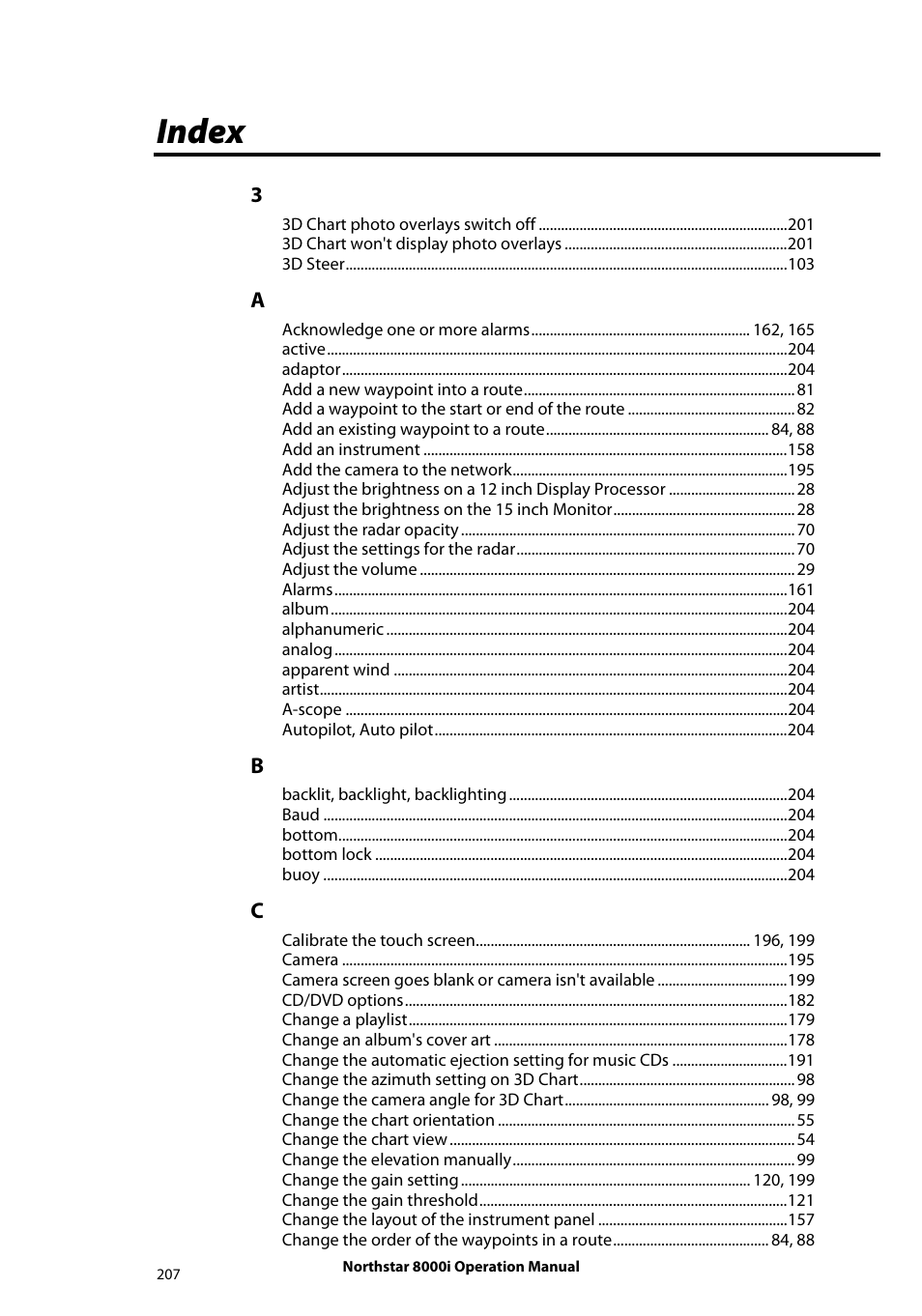 Index | NorthStar Navigation NorthStar 8000i User Manual | Page 207 / 220