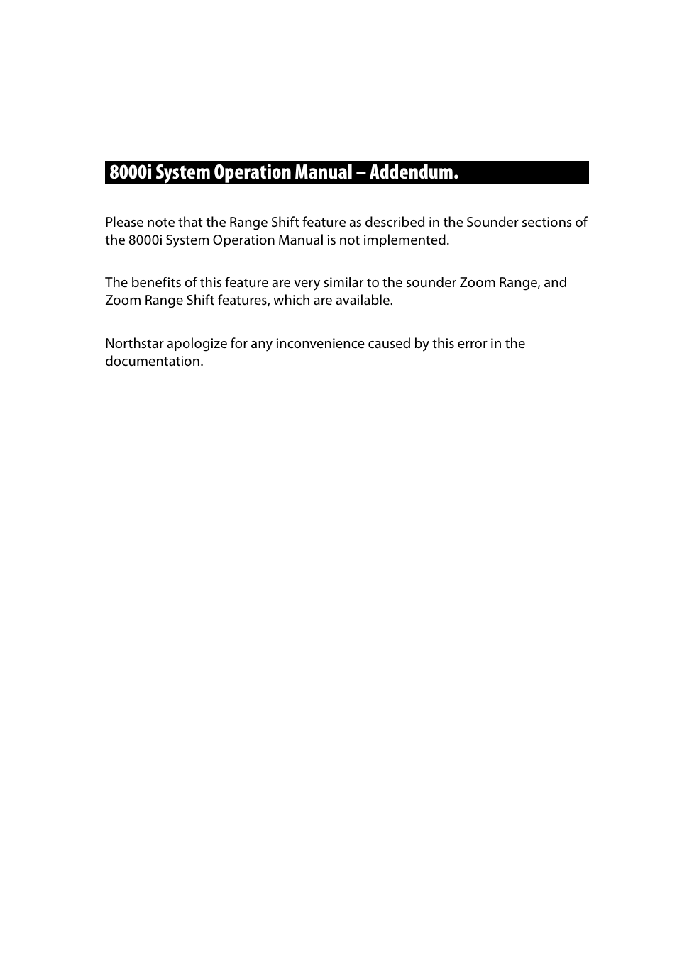 Addendum, 8000i system operation manual – addendum | NorthStar Navigation NorthStar 8000i User Manual | Page 218 / 220