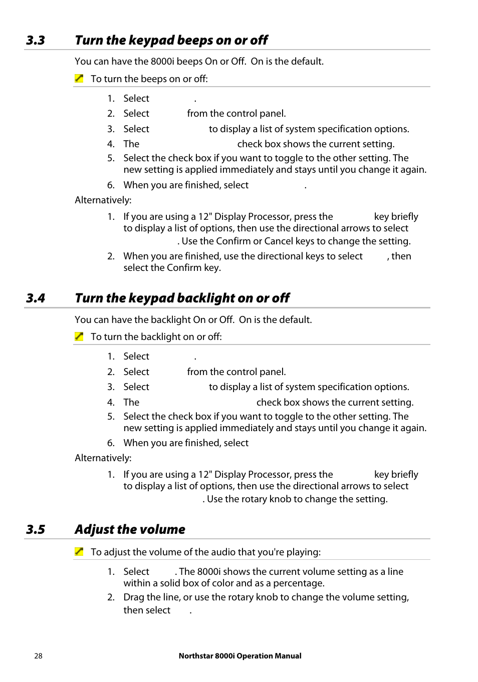 3 turn the keypad beeps on or off, 4 turn the keypad backlight on or off, 5 adjust the volume | NorthStar Navigation NorthStar 8000i User Manual | Page 28 / 220