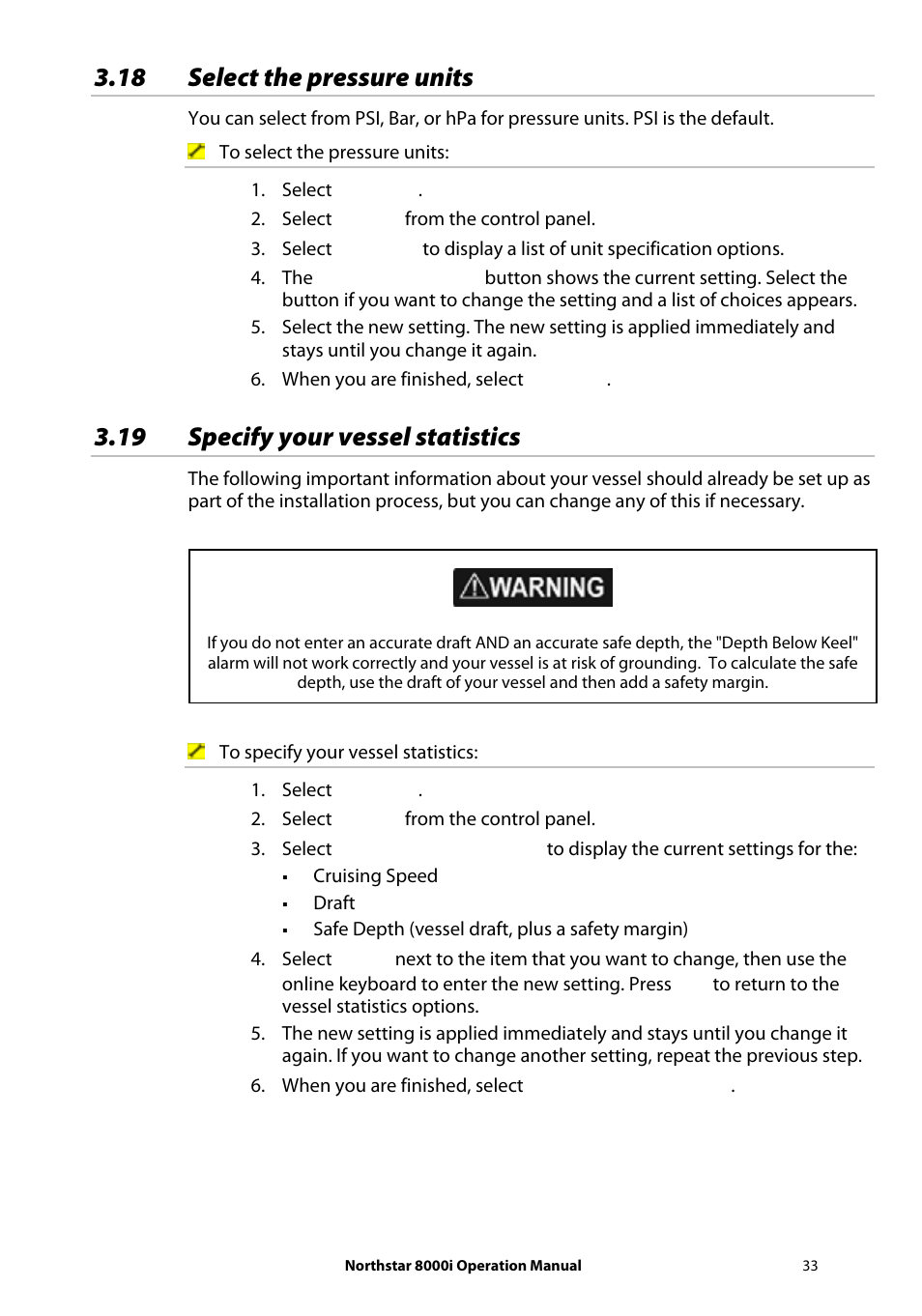 18 select the pressure units, 19 specify your vessel statistics | NorthStar Navigation NorthStar 8000i User Manual | Page 33 / 220