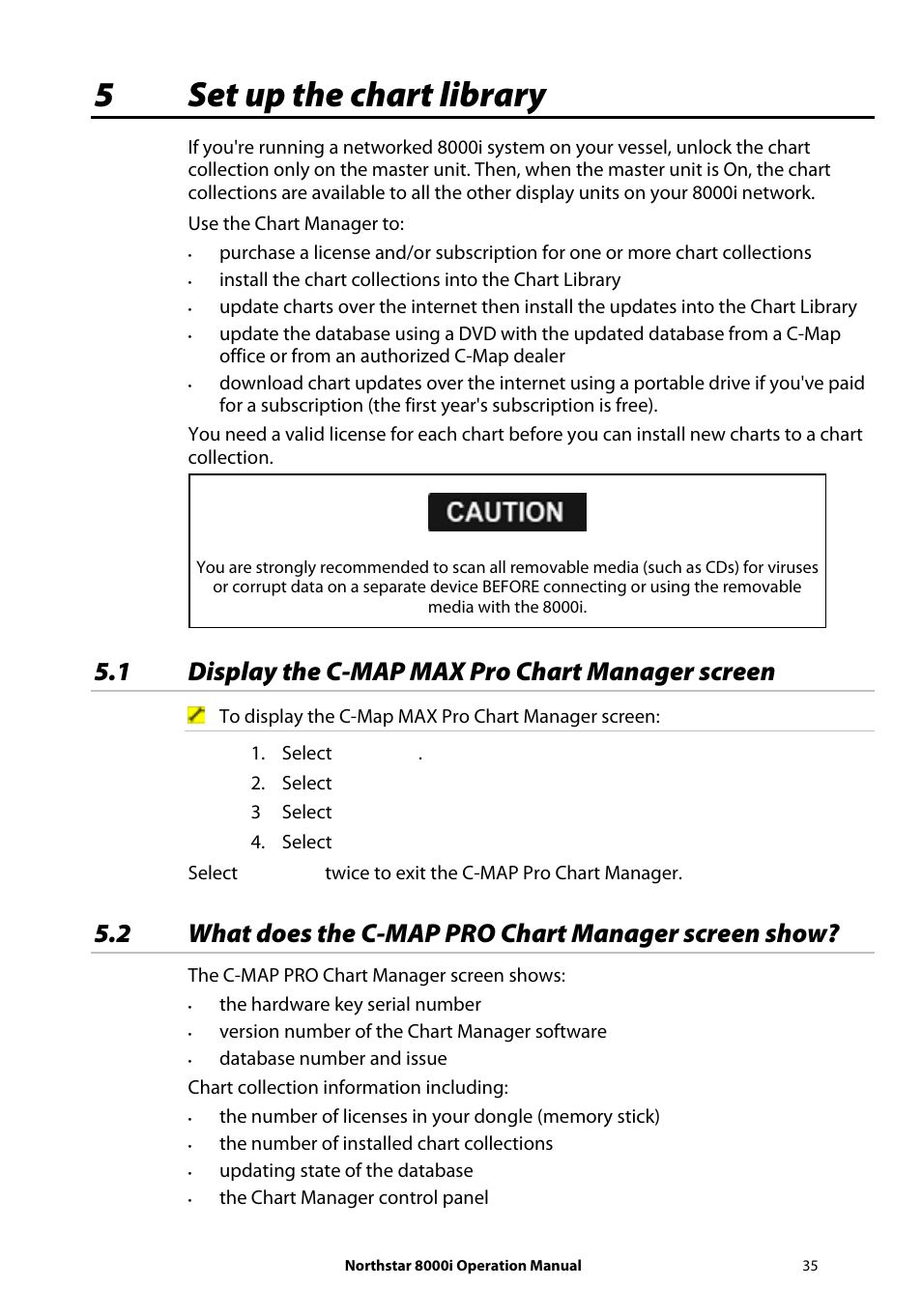 5 set up the chart library, 1 display the c-map max pro chart manager screen, 5set up the chart library | NorthStar Navigation NorthStar 8000i User Manual | Page 35 / 220