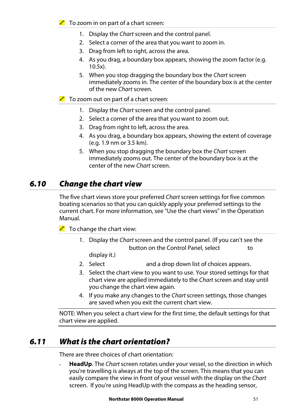 10 change the chart view, 11 what is the chart orientation | NorthStar Navigation NorthStar 8000i User Manual | Page 51 / 220