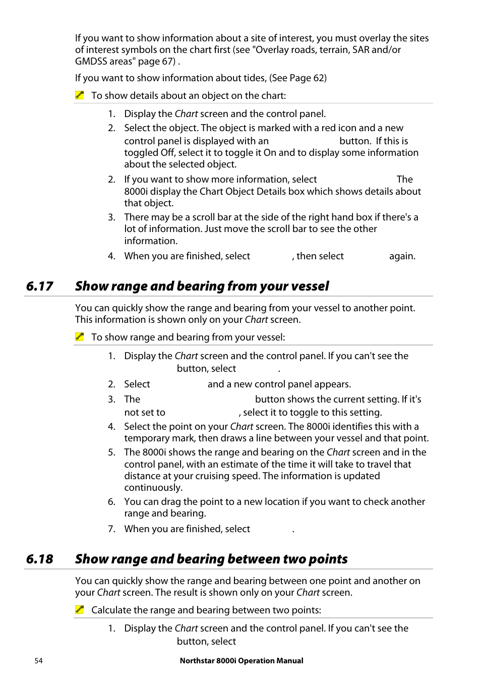 17 show range and bearing from your vessel, 18 show range and bearing between two points | NorthStar Navigation NorthStar 8000i User Manual | Page 54 / 220