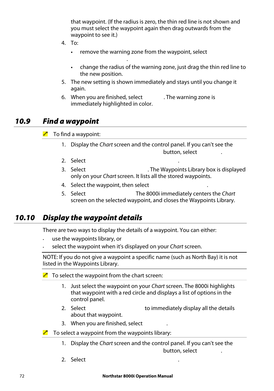 9 find a waypoint, 10 display the waypoint details | NorthStar Navigation NorthStar 8000i User Manual | Page 72 / 220