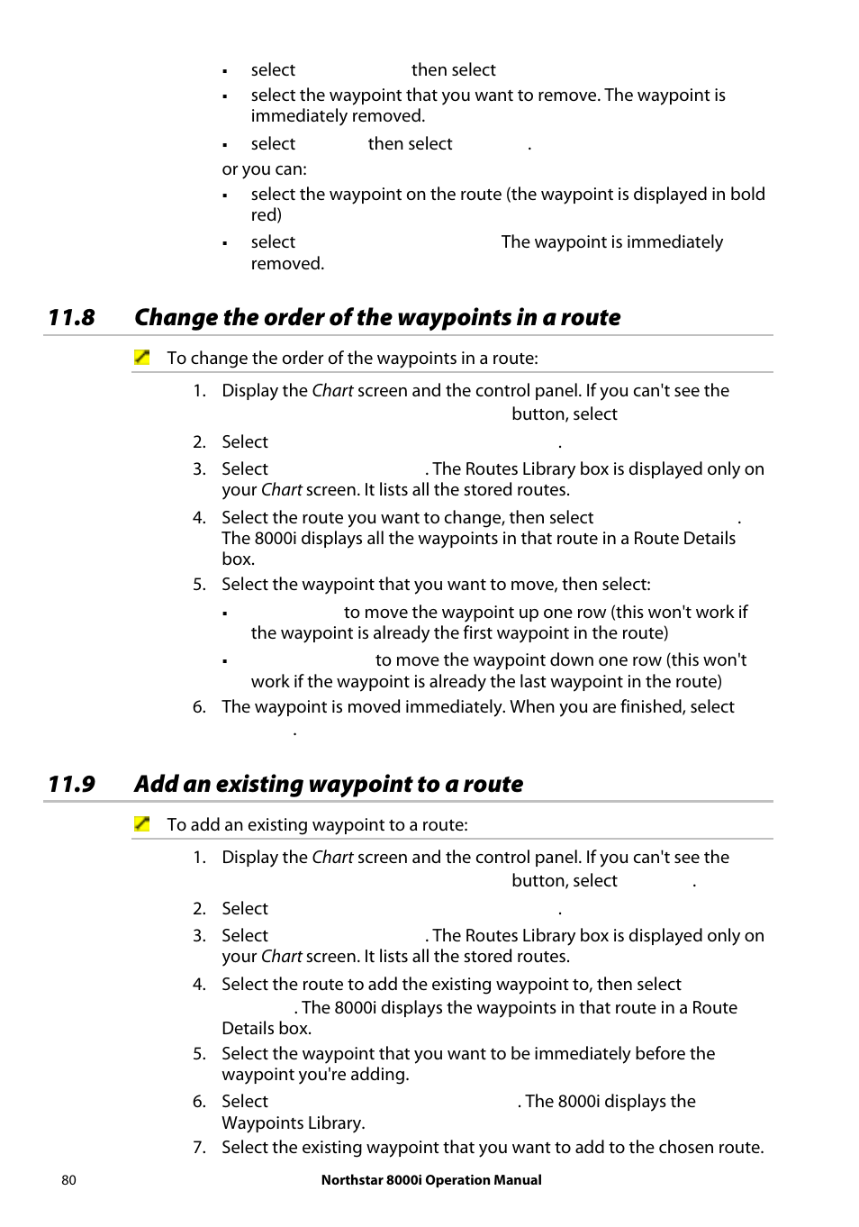 8 change the order of the waypoints in a route, 9 add an existing waypoint to a route | NorthStar Navigation NorthStar 8000i User Manual | Page 80 / 220