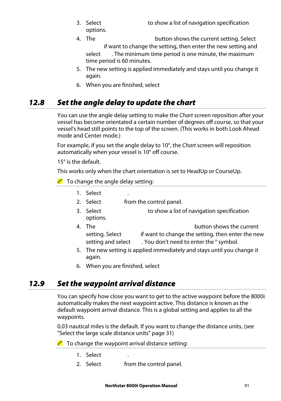 8 set the angle delay to update the chart, 9 set the waypoint arrival distance | NorthStar Navigation NorthStar 8000i User Manual | Page 91 / 220