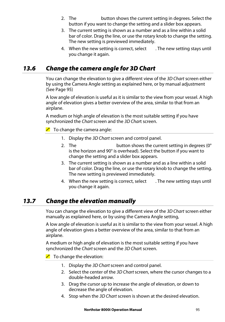 6 change the camera angle for 3d chart, 7 change the elevation manually | NorthStar Navigation NorthStar 8000i User Manual | Page 95 / 220