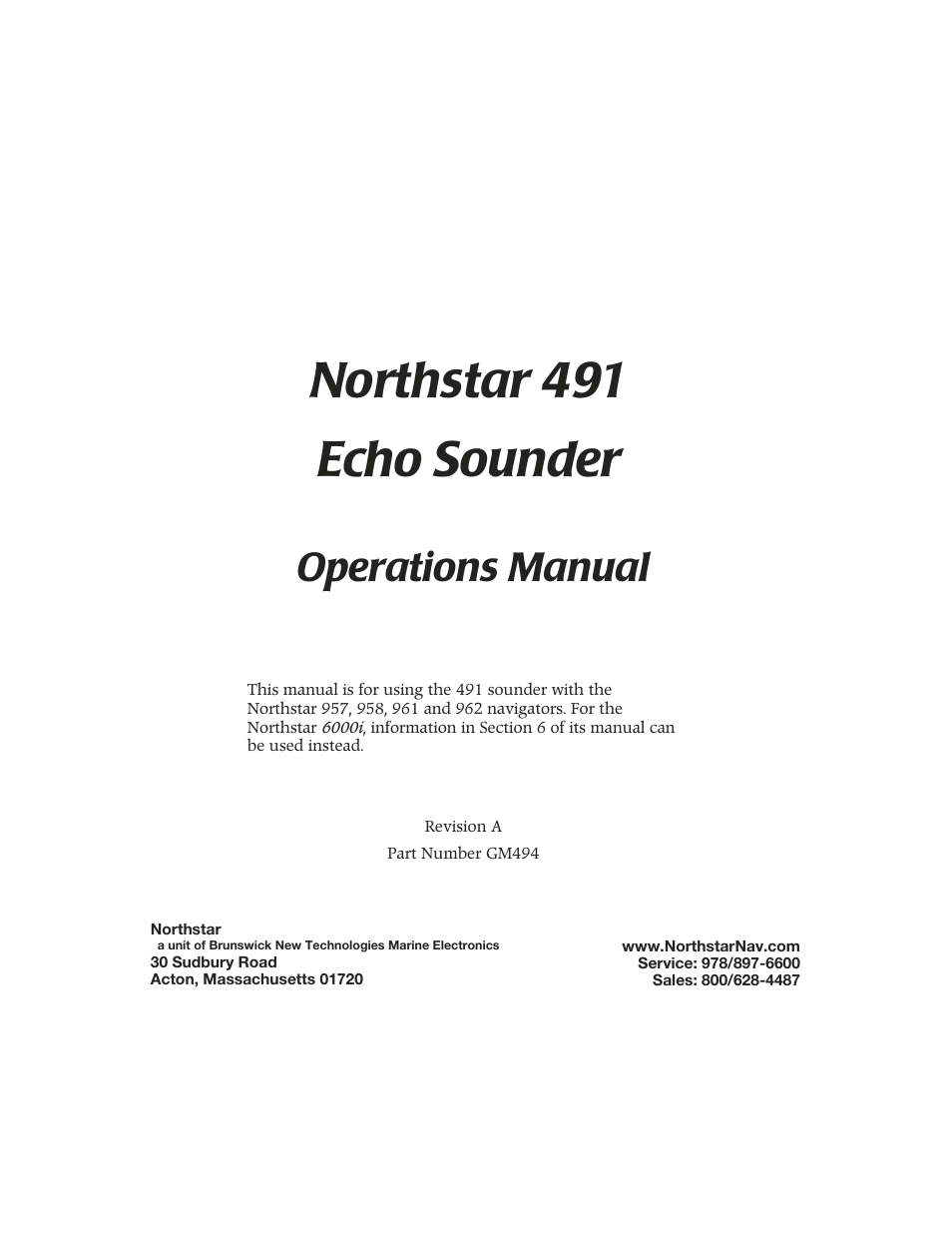 NorthStar Navigation Echo Sounder NorthStar 491 User Manual | 76 pages