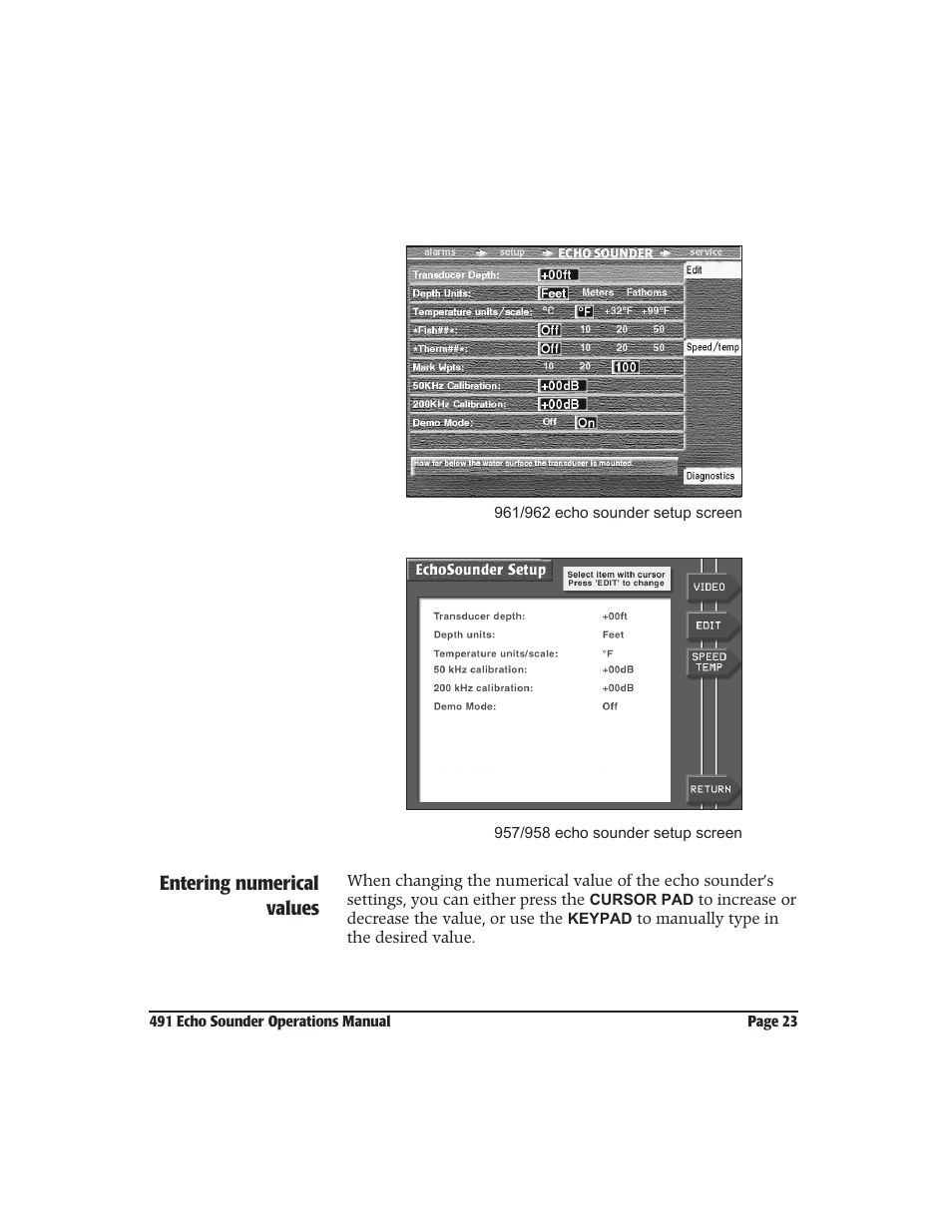 Entering numerical values | NorthStar Navigation Echo Sounder NorthStar 491 User Manual | Page 27 / 76