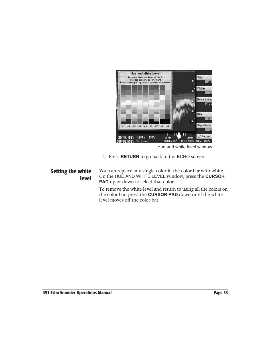 Setting the white level | NorthStar Navigation Echo Sounder NorthStar 491 User Manual | Page 37 / 76