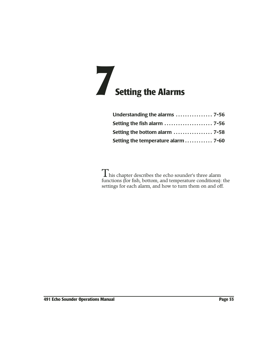 7 setting the alarms | NorthStar Navigation Echo Sounder NorthStar 491 User Manual | Page 59 / 76