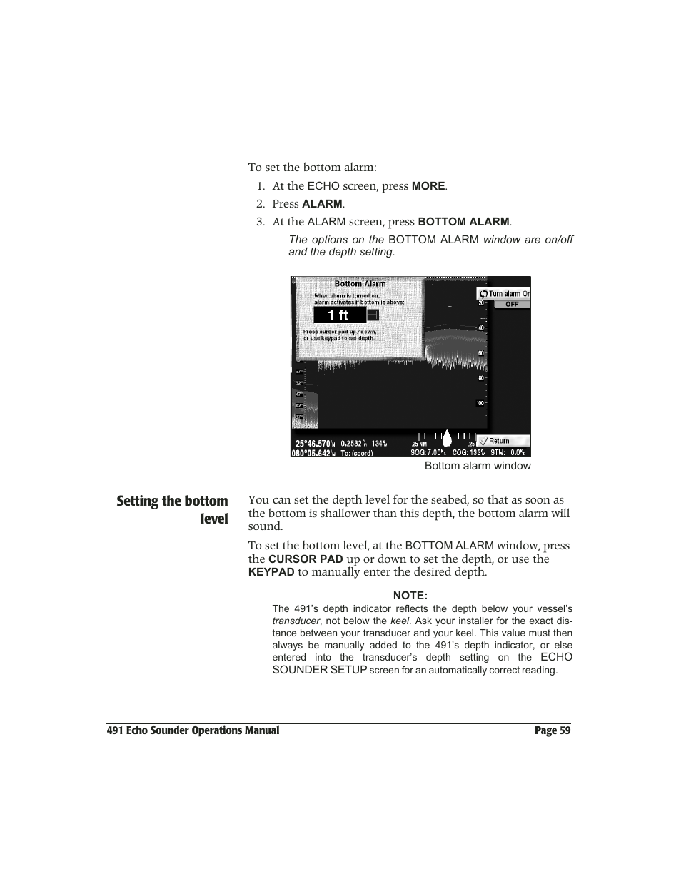 Setting the bottom level | NorthStar Navigation Echo Sounder NorthStar 491 User Manual | Page 63 / 76