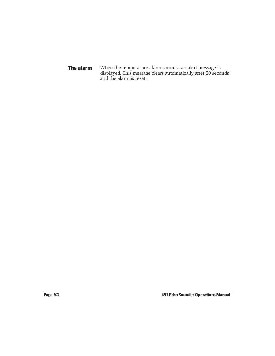 The alarm | NorthStar Navigation Echo Sounder NorthStar 491 User Manual | Page 66 / 76