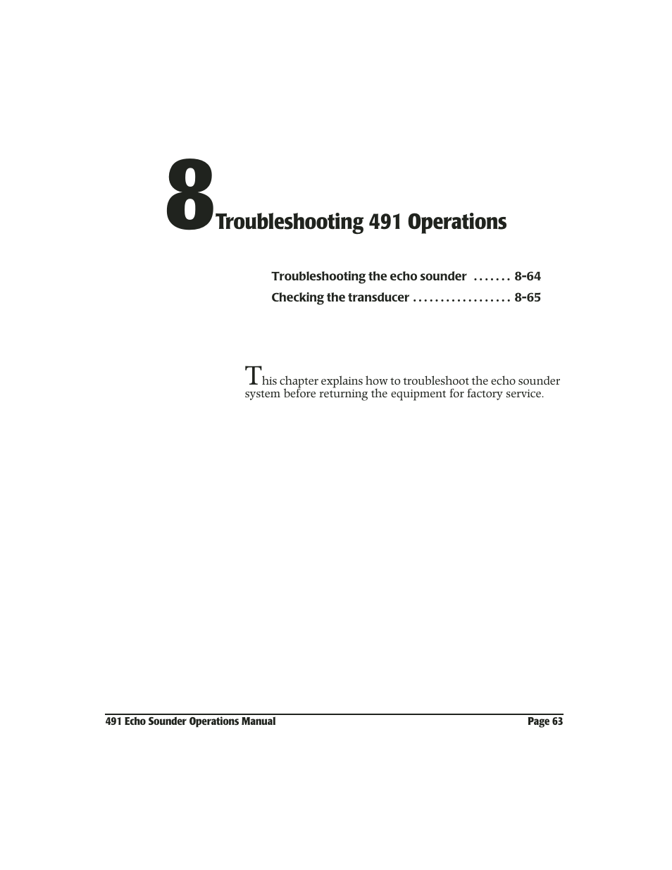 8 troubleshooting 491 operations | NorthStar Navigation Echo Sounder NorthStar 491 User Manual | Page 67 / 76