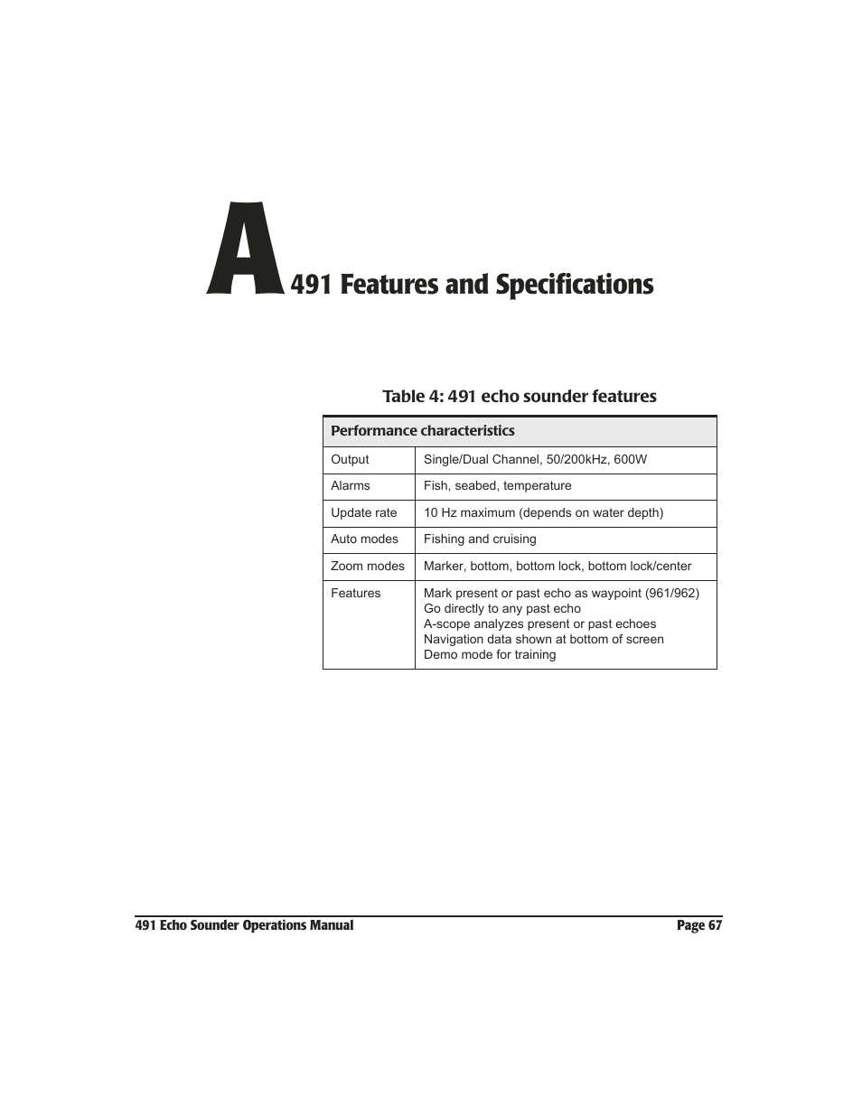 A 491 features and specifications, 491 features and specifications | NorthStar Navigation Echo Sounder NorthStar 491 User Manual | Page 71 / 76