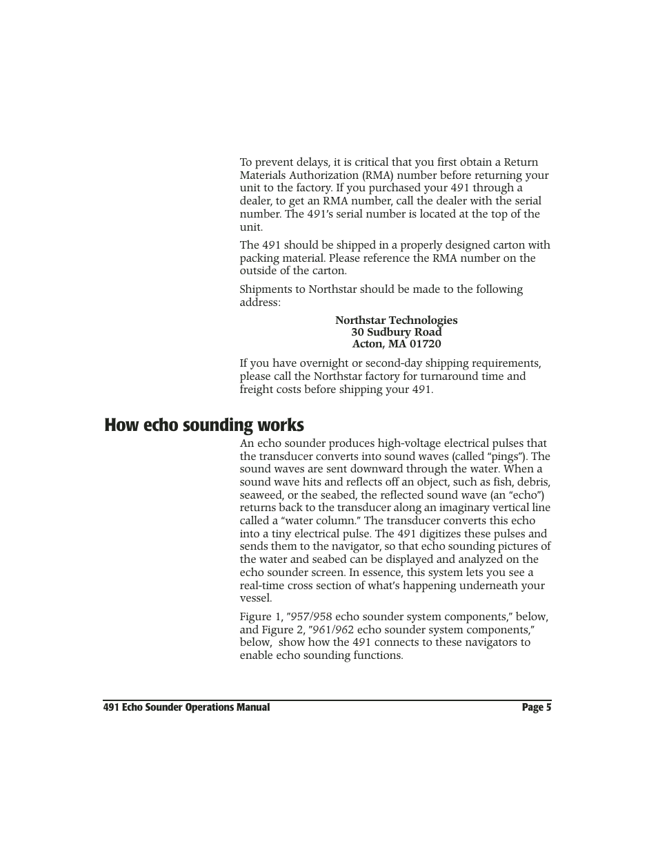 How echo sounding works, How echo sounding works -5 | NorthStar Navigation Echo Sounder NorthStar 491 User Manual | Page 9 / 76