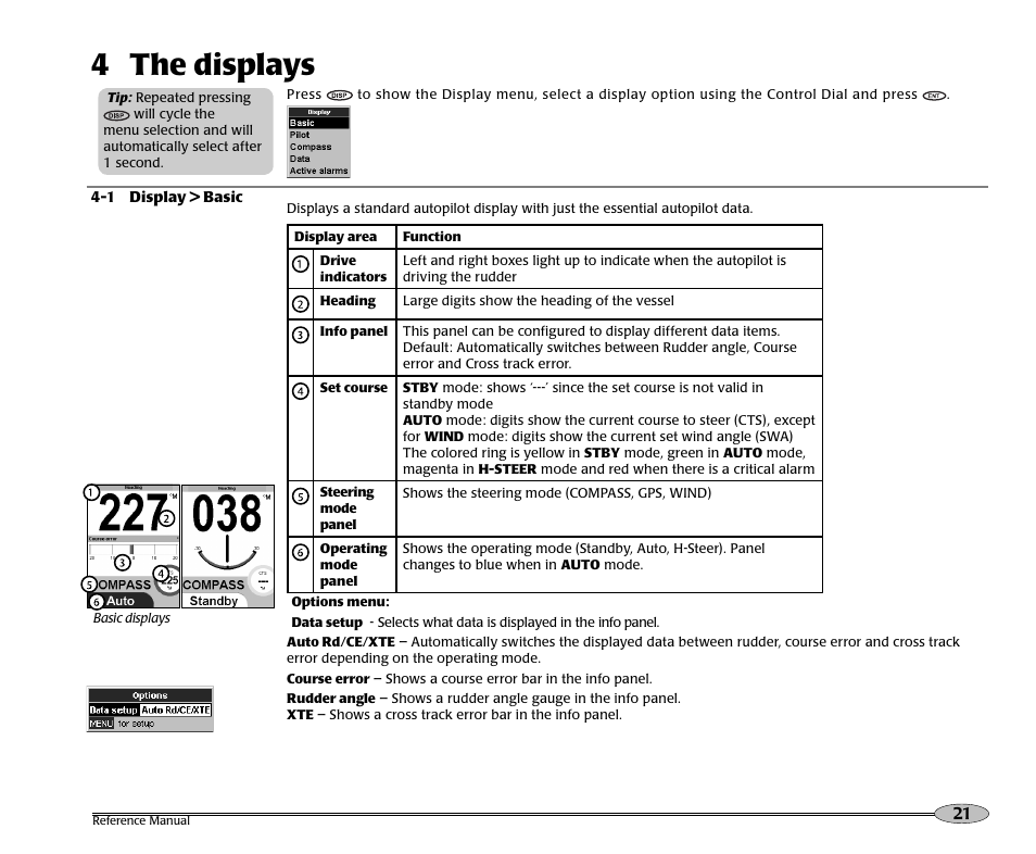 4 the displays | NorthStar Navigation Pilot System NS3300 User Manual | Page 21 / 45