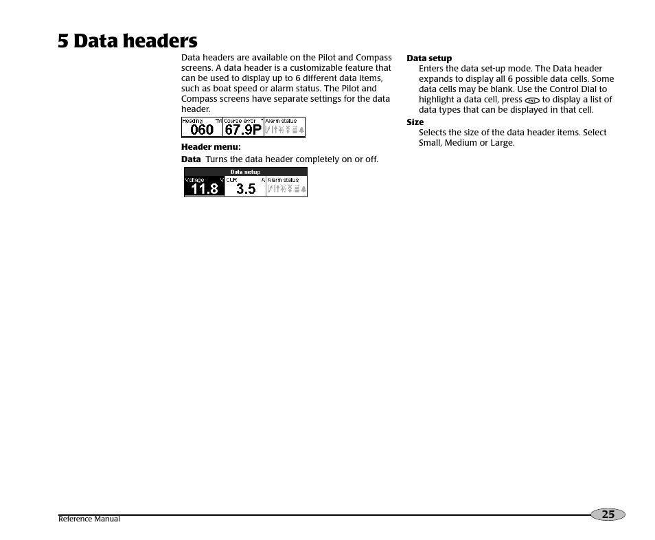 5 data headers | NorthStar Navigation Pilot System NS3300 User Manual | Page 25 / 45