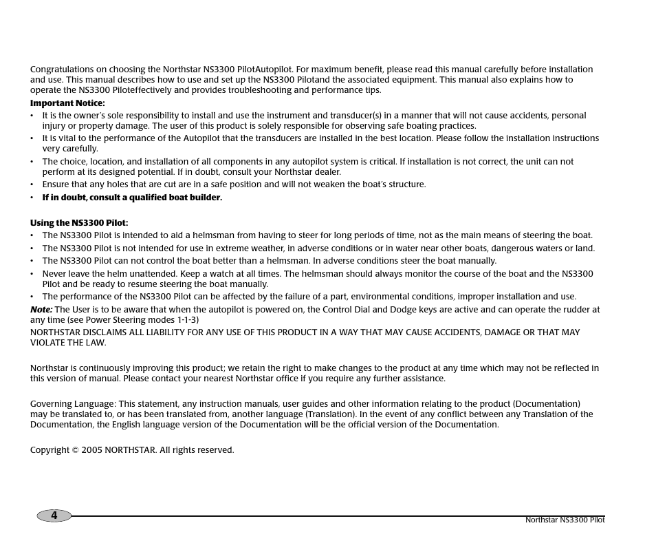 NorthStar Navigation Pilot System NS3300 User Manual | Page 4 / 45