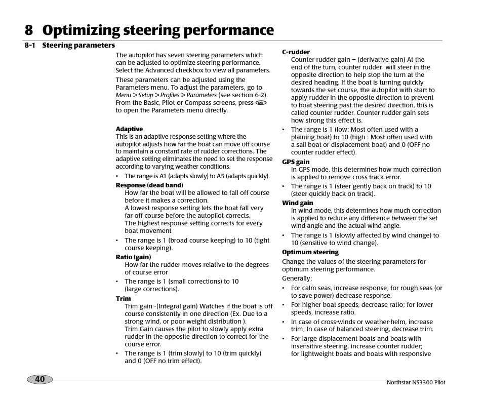 8 optimizing steering performance | NorthStar Navigation Pilot System NS3300 User Manual | Page 40 / 45