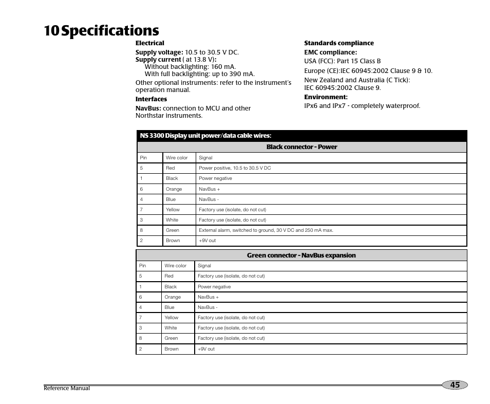 10 specifications | NorthStar Navigation Pilot System NS3300 User Manual | Page 45 / 45