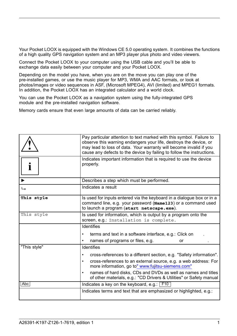 Your pocket loox, Notational conventions | Navigon POCKET LOOX N100 User Manual | Page 9 / 48
