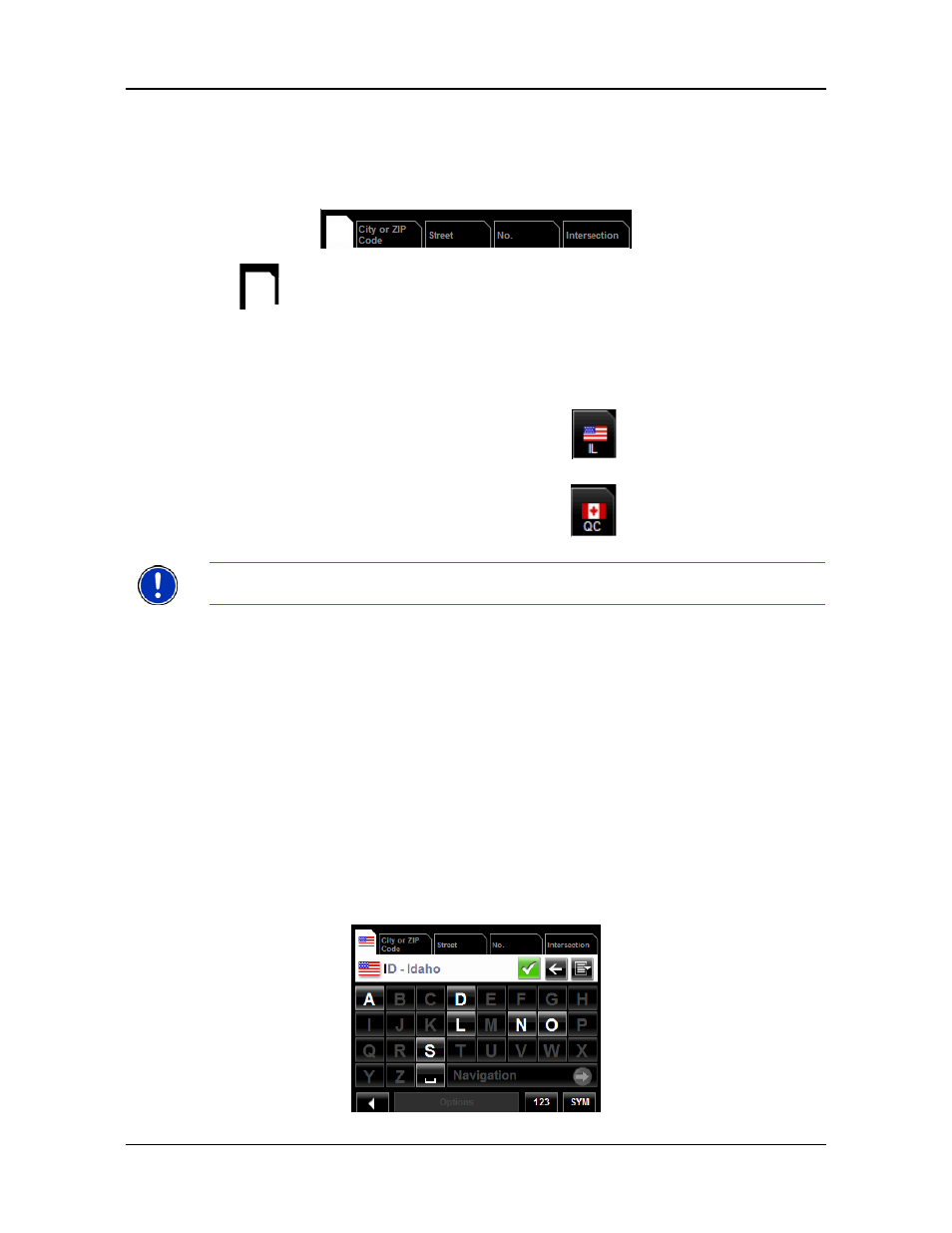 The search area tab, Search areas, Selecting a search area using the keyboard | Navigon 2000S User Manual | Page 52 / 124