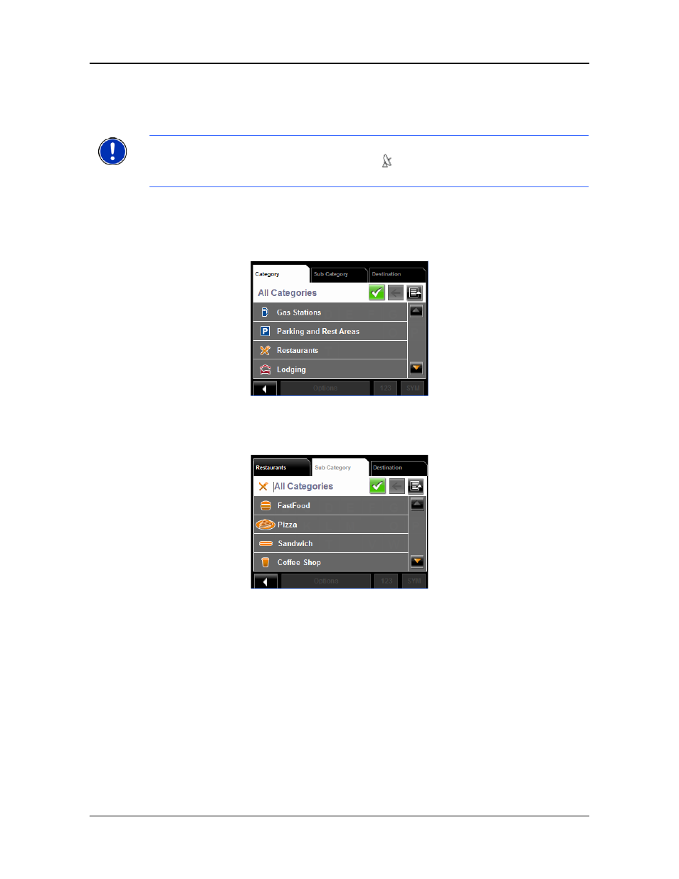 Selecting a point of interest (poi) destination, Pois nearby | Navigon 2000S User Manual | Page 58 / 124