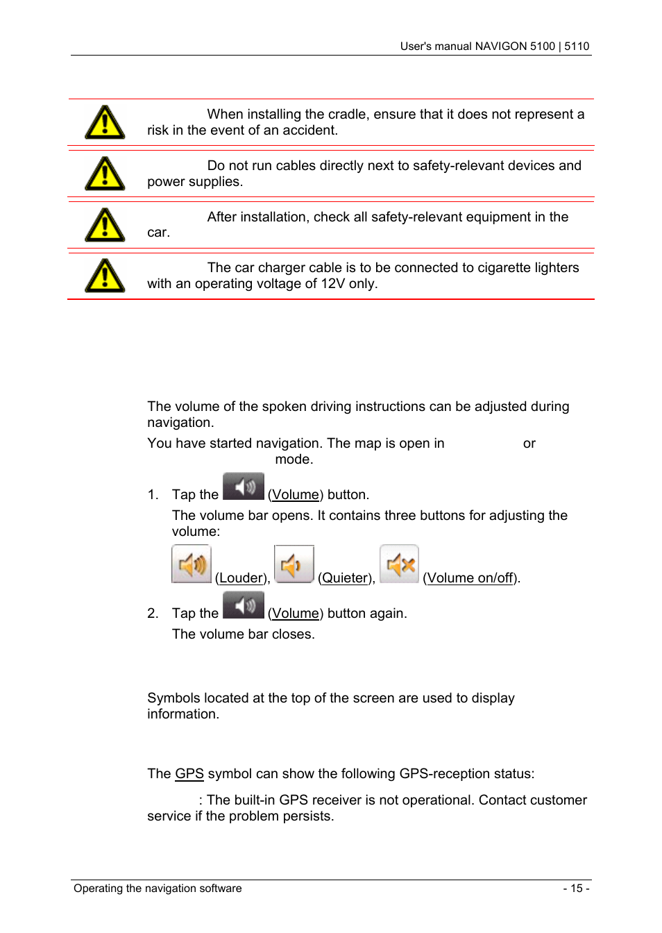 3 operating the navigation software, 1 volume, 2 information | Operating the navigation software, Volume, Information, 3operating the navigation software | Navigon PNA 5100 User Manual | Page 15 / 53