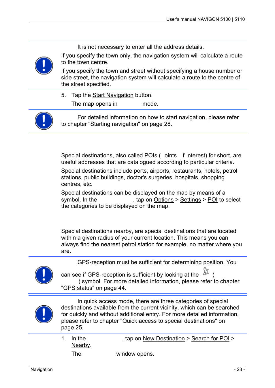 3 special destinations, Special destinations, Special destinations nearby | Navigon PNA 5100 User Manual | Page 23 / 53