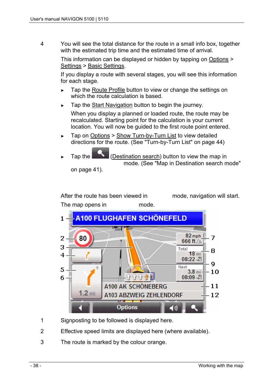 3 map in navigation mode, Map in navigation mode | Navigon PNA 5100 User Manual | Page 38 / 53