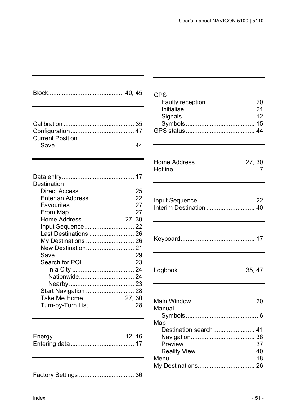13 index, Index | Navigon PNA 5100 User Manual | Page 51 / 53