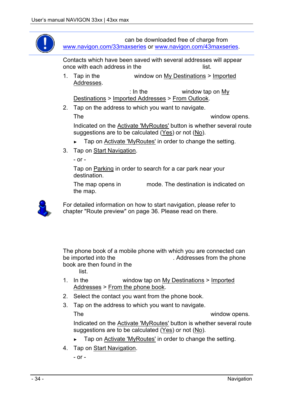 Last destinations | Navigon 33xx User Manual | Page 34 / 80
