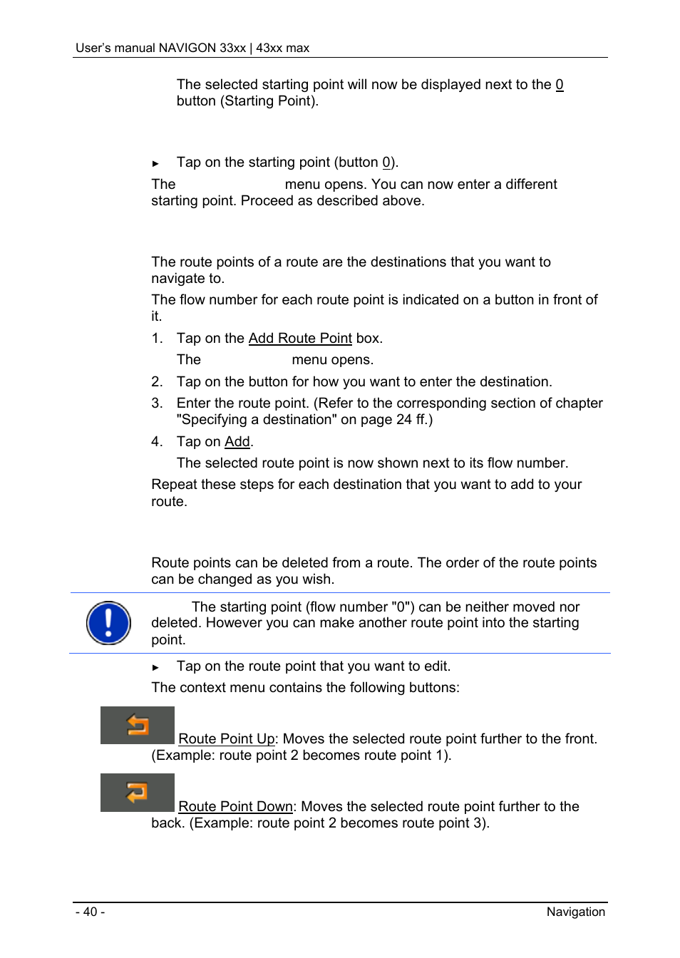 2 entering route points, 3 editing route points, Defining the home address | Changing the starting point | Navigon 33xx User Manual | Page 40 / 80